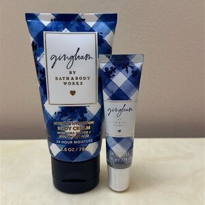 Bath& Body Works Gingham Travel Size Body Cream and Lip Gloss -Blue